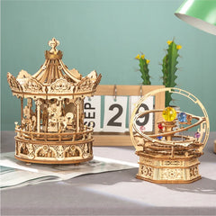 3D Holz-Puzzle - Drehbares Karussell