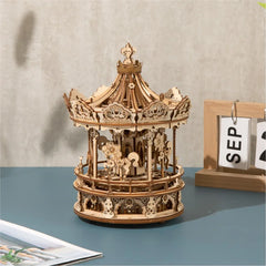 3D Holz-Puzzle - Drehbares Karussell