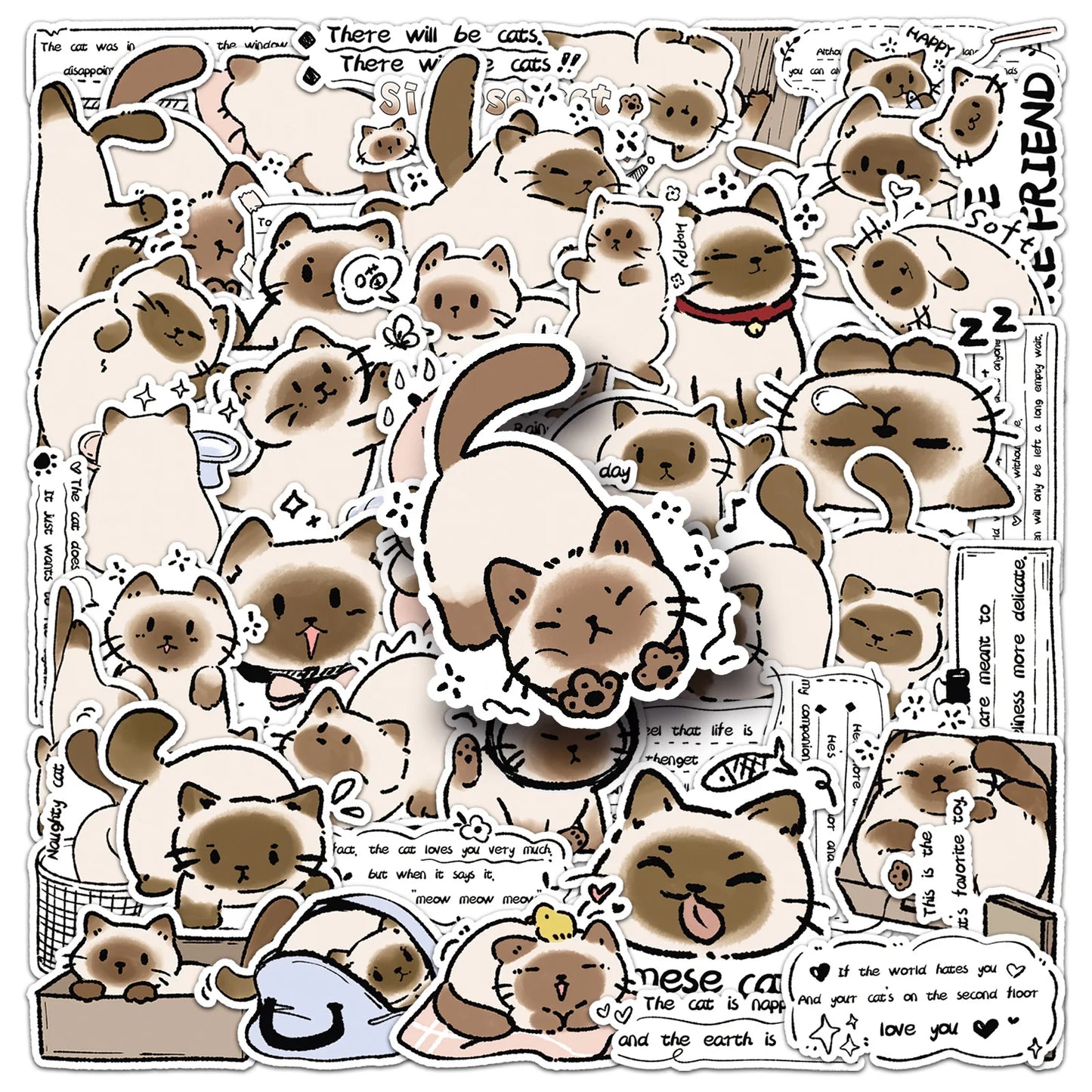 Sticker-Set - Siamkatzen (10/30/50 StĂŒck)