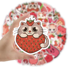 Sticker‑Set - Kawaii Katzen‑Sticker mit Erdbeeren (10‑53 Stk.)