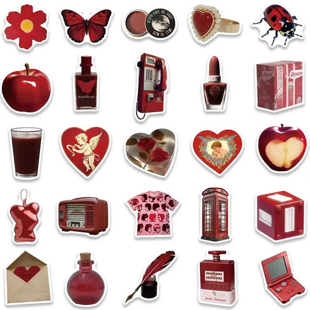 Sticker‑Set - Rote Retro Graffiti‑Sticker (10‑50 Stk.)