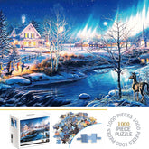 1000 Teile Puzzle - Schnee und Nordlichter
