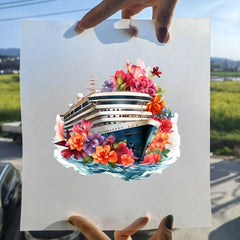 Bügelaufkleber - 15cm Blumendampfschiff