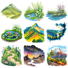 Bügelaufkleber - Landschaft mit Bergen