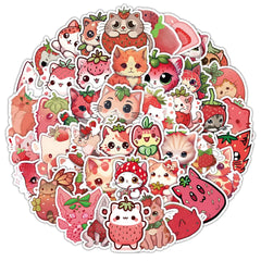 Sticker‑Set - Kawaii Katzen‑Sticker mit Erdbeeren (10‑53 Stk.)