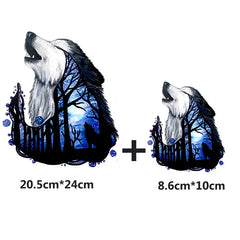 Bügelaufkleber - Nachthimmel mit Wolf (Thermoklebend)