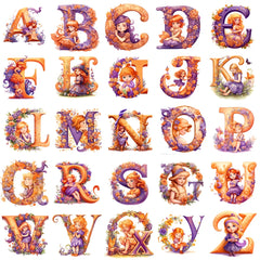 Bügelaufkleber - 15cm Alphabet-Elfen A-Z
