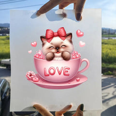 Bügelaufkleber - 15cm Katze in Tasse