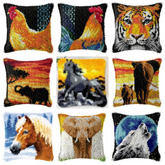 Knüpfset - Wolf‑Giraffe‑Leopard Knüpfkissen‑Set