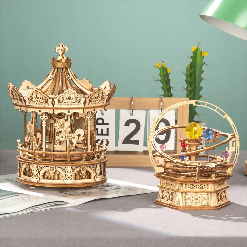 3D Holz-Puzzle - Drehbares Karussell