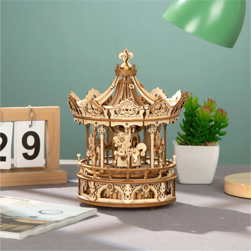 3D Holz-Puzzle - Drehbares Karussell