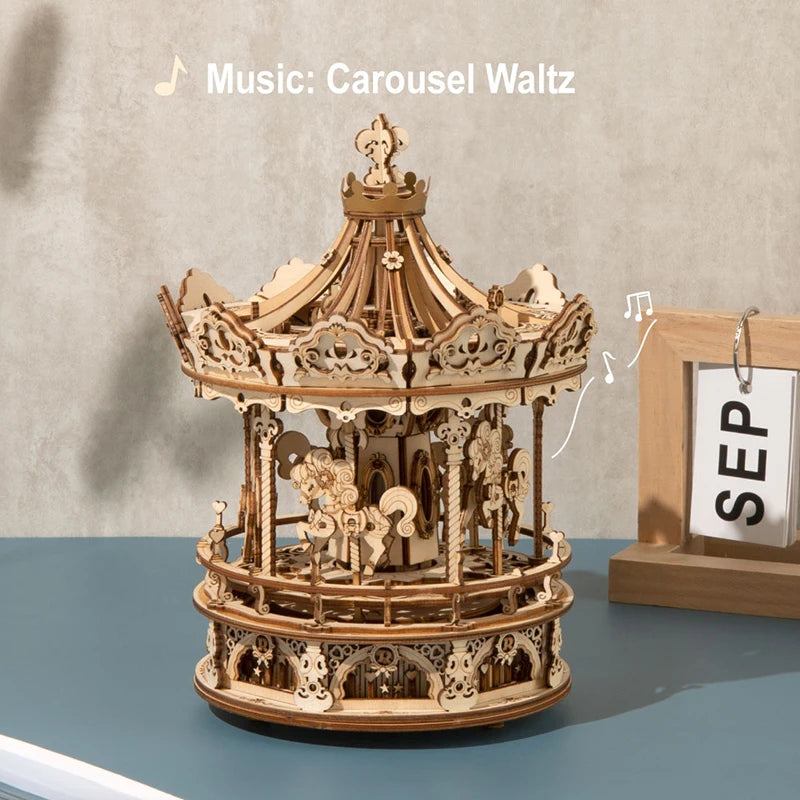 3D Holz-Puzzle - Drehbares Karussell