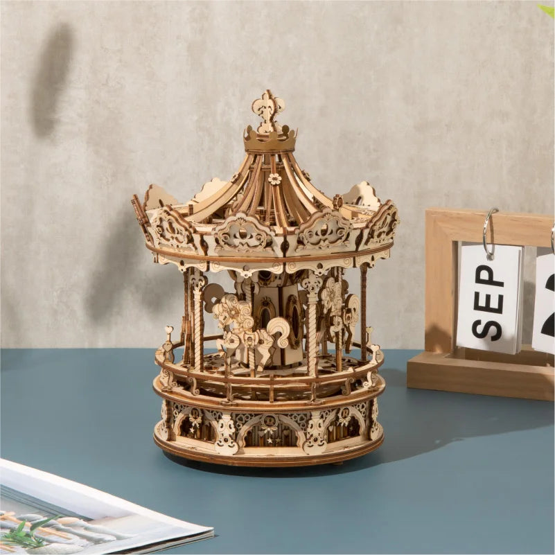 3D Holz-Puzzle - Drehbares Karussell