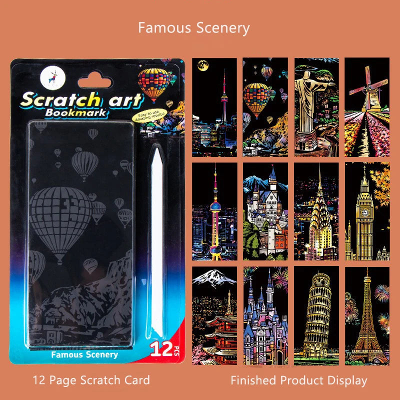 Kratzbild-Set - 12 Berühmte Bauwerke bei Nacht