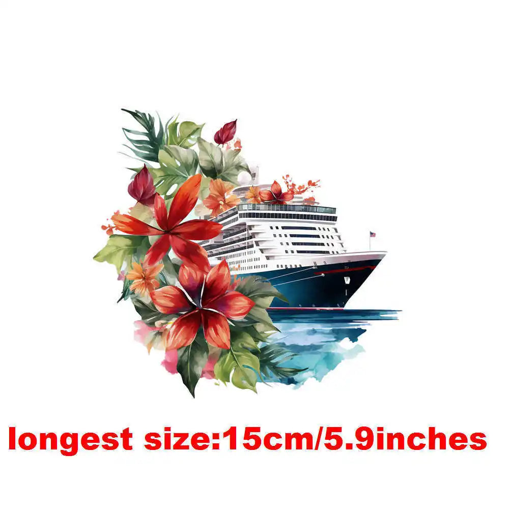 Bügelaufkleber - 15cm Blumendampfschiff