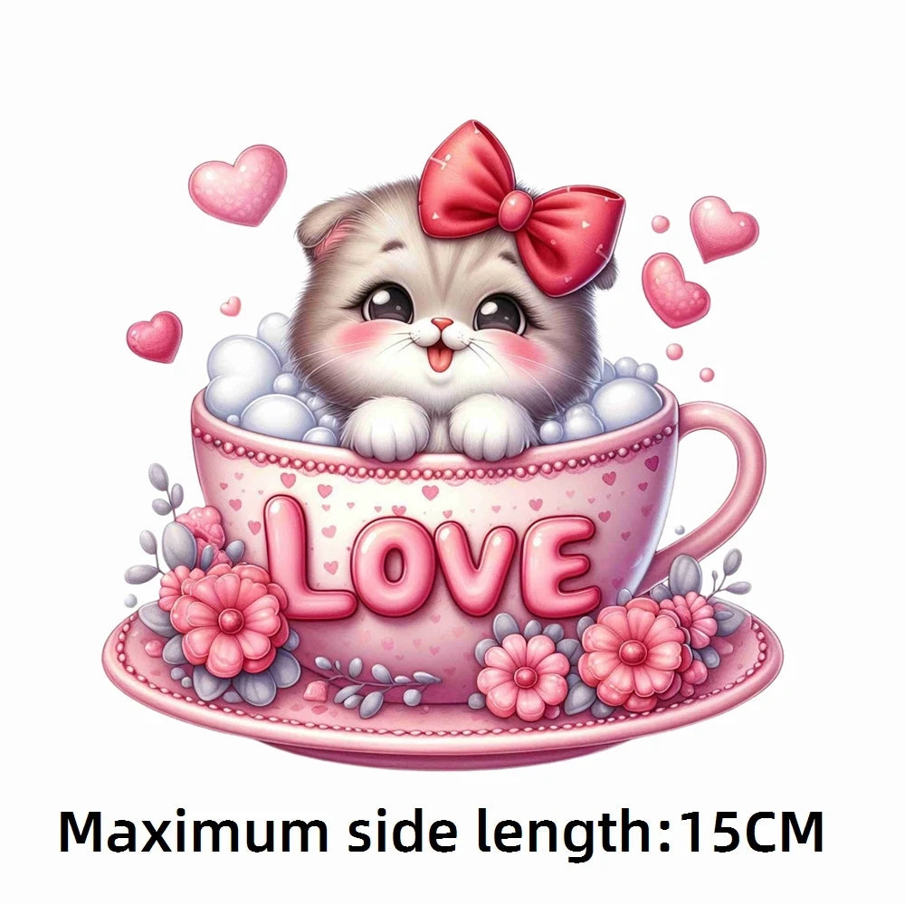 Bügelaufkleber - 15cm Katze in Tasse