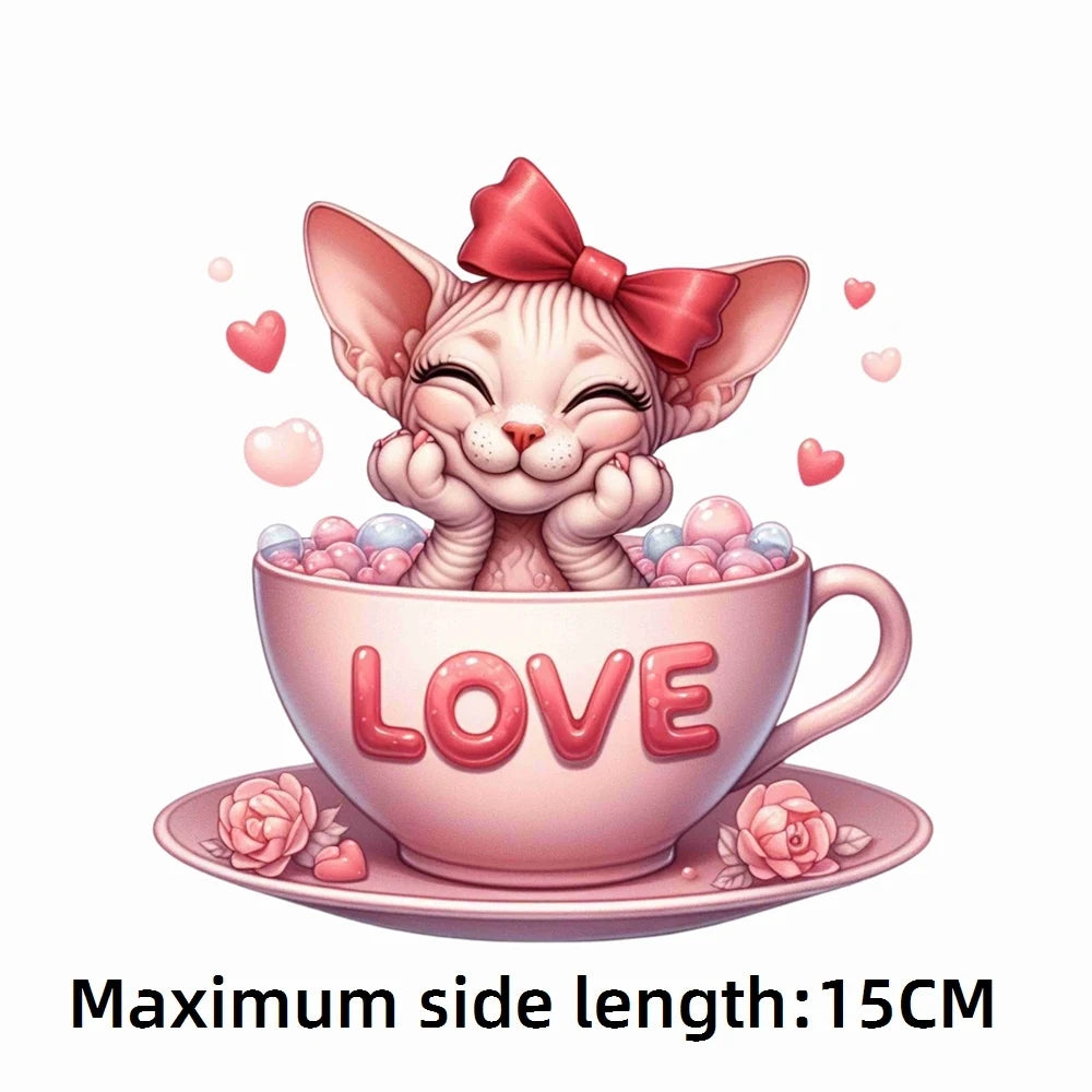 Bügelaufkleber - 15cm Katze in Tasse
