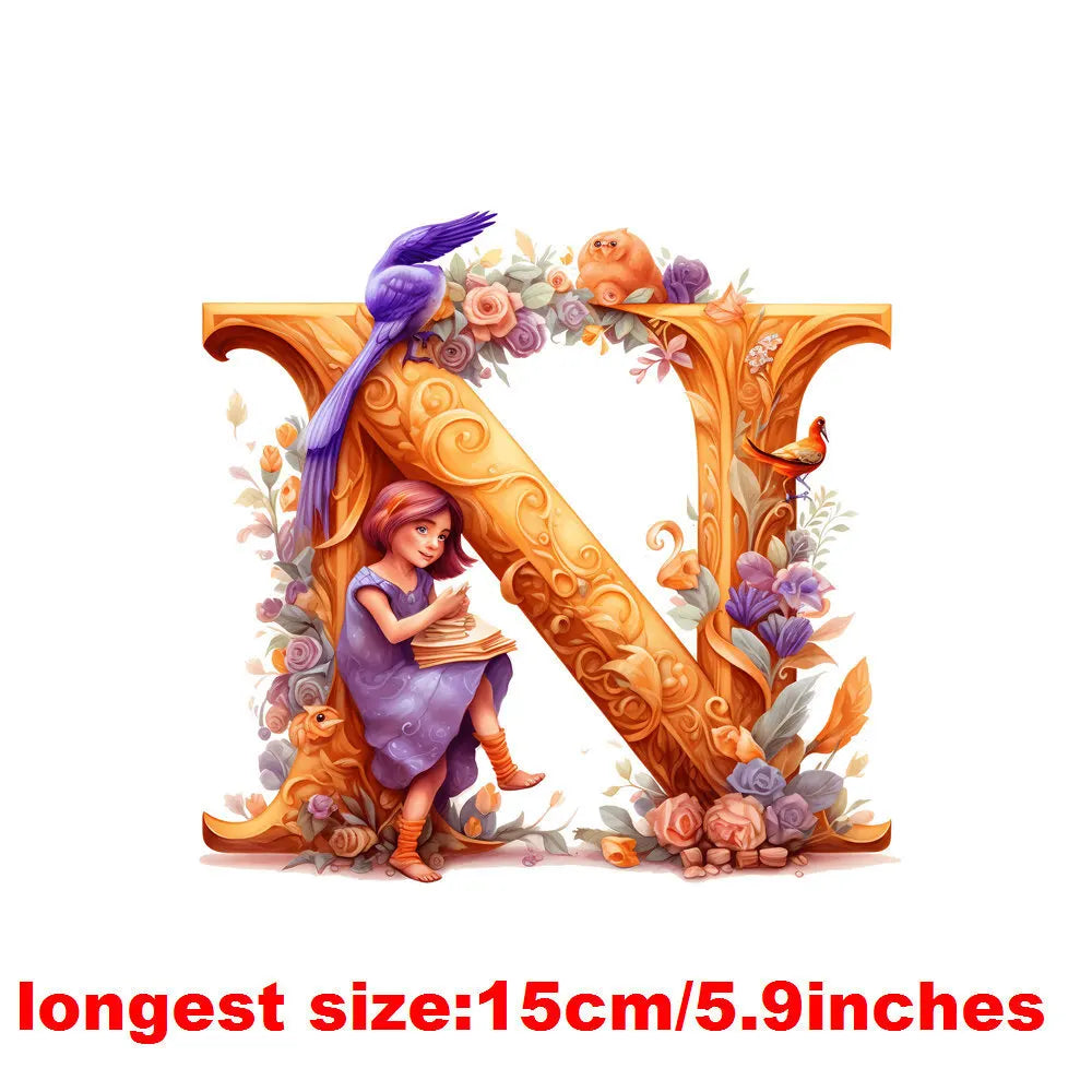 Bügelaufkleber - 15cm Alphabet-Elfen A-Z