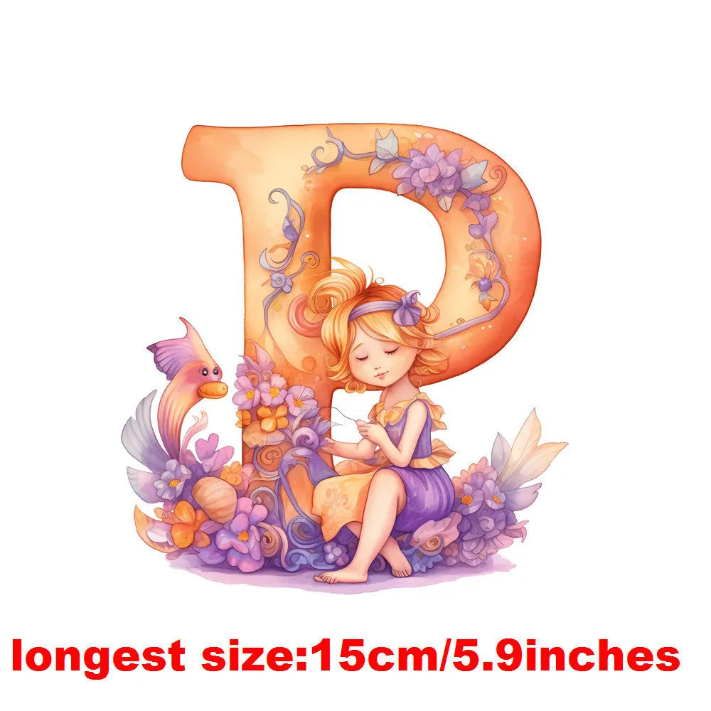 Bügelaufkleber - 15cm Alphabet-Elfen A-Z