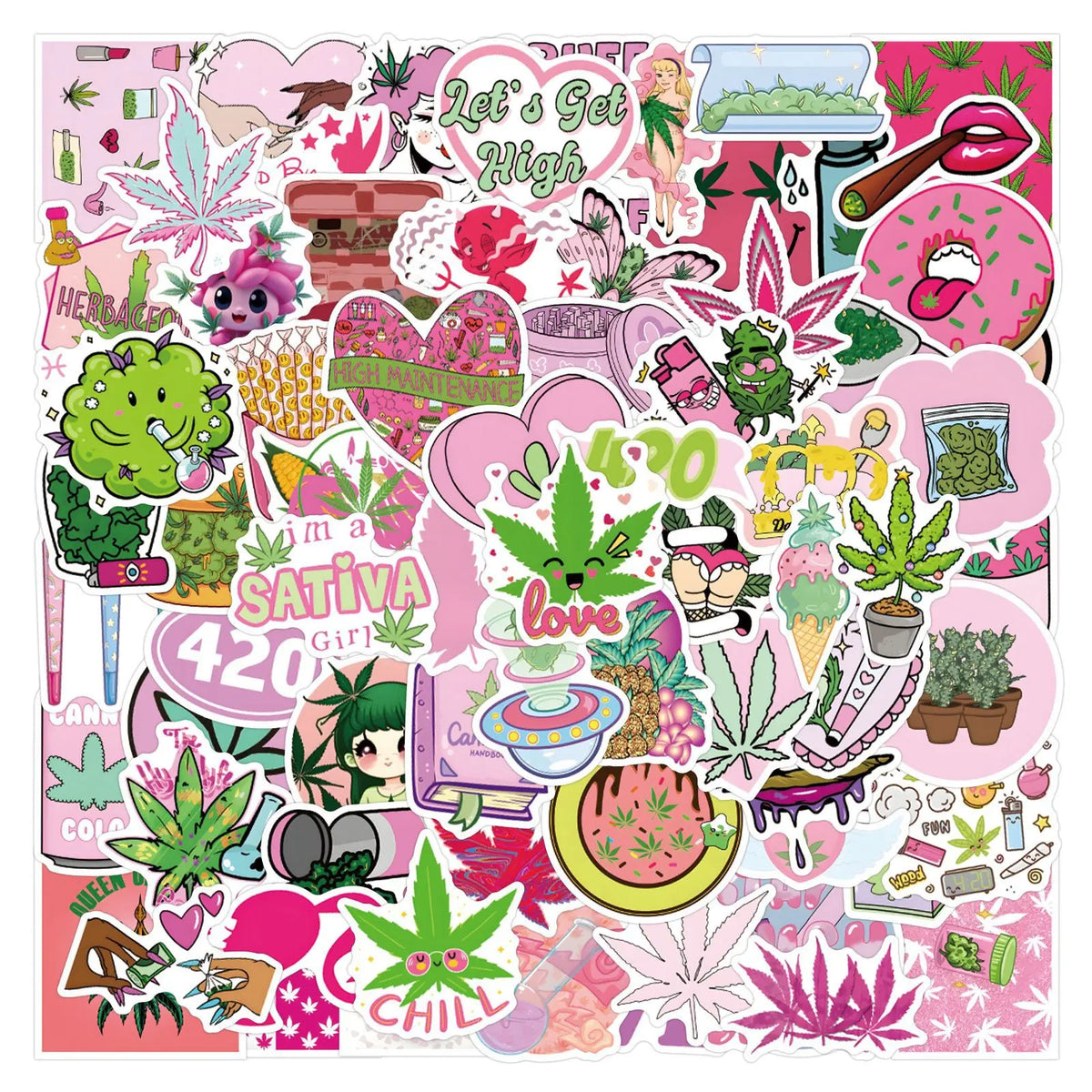 Sticker‑Set - Weed Cartoon‑Sticker (10‑110 Stk.)