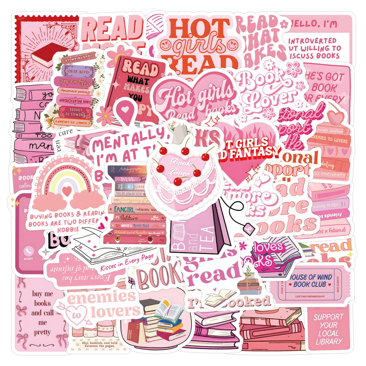 Sticker‑Set - Bookish Pink Reader‑Sticker (10‑60 Stk.)