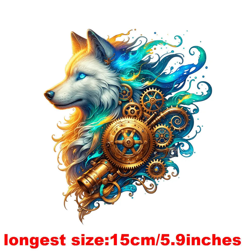 Bügelaufkleber - 15cm Steampunk Tiere