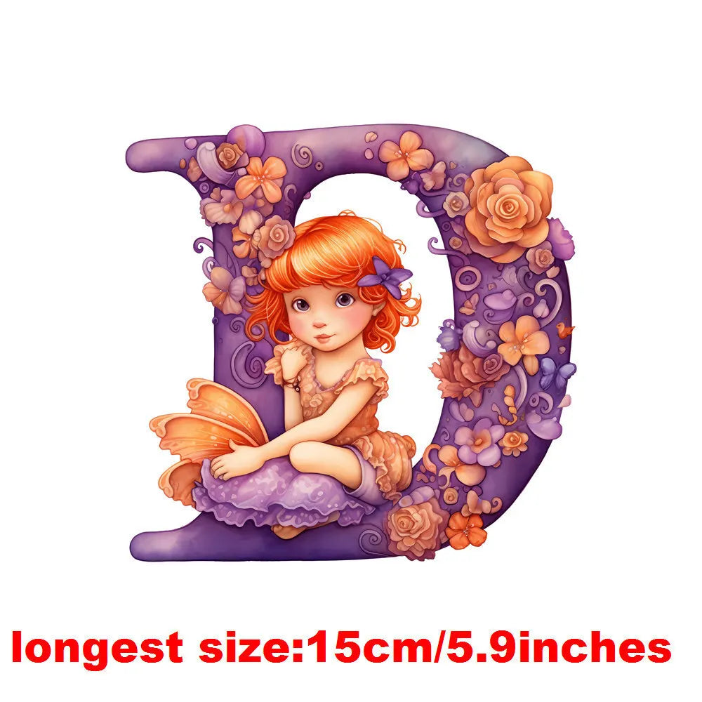 Bügelaufkleber - 15cm Alphabet-Elfen A-Z