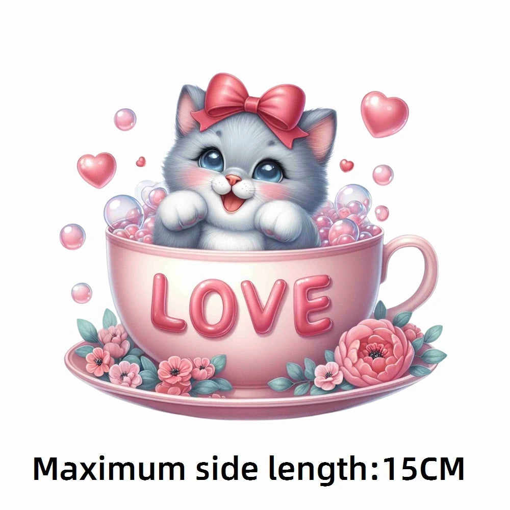 Bügelaufkleber - 15cm Katze in Tasse