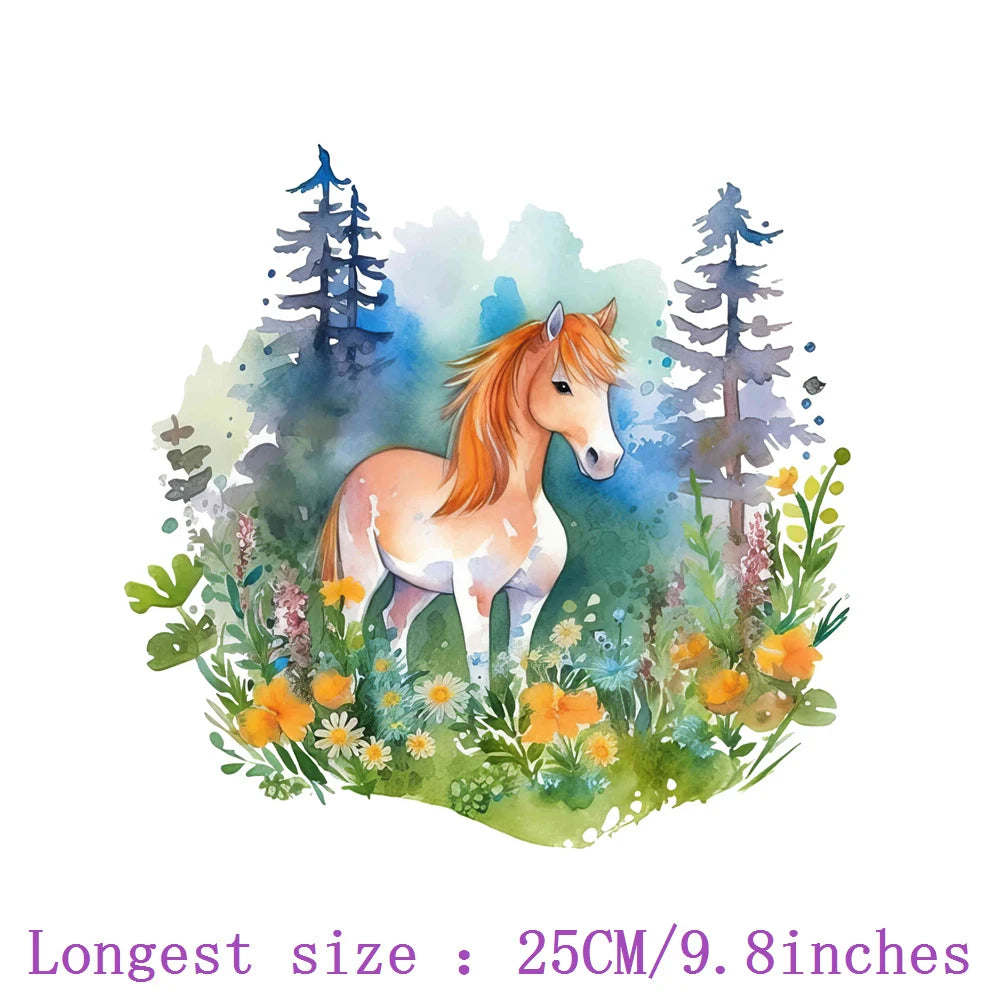 Bügelaufkleber - 25cm Blumen und Pferd