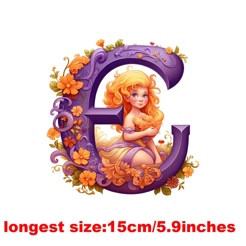 Bügelaufkleber - 15cm Alphabet-Elfen A-Z