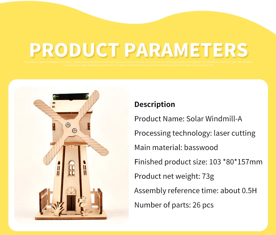 3D Holz-Puzzle - Solar-Windmühle