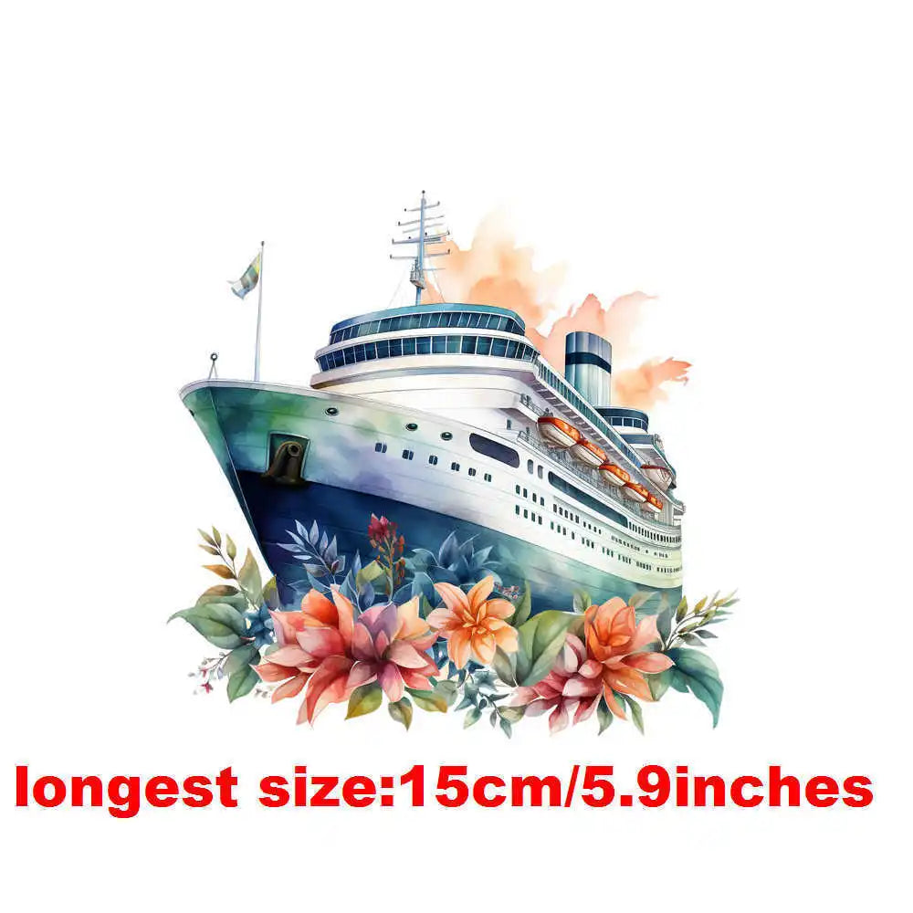Bügelaufkleber - 15cm Blumendampfschiff