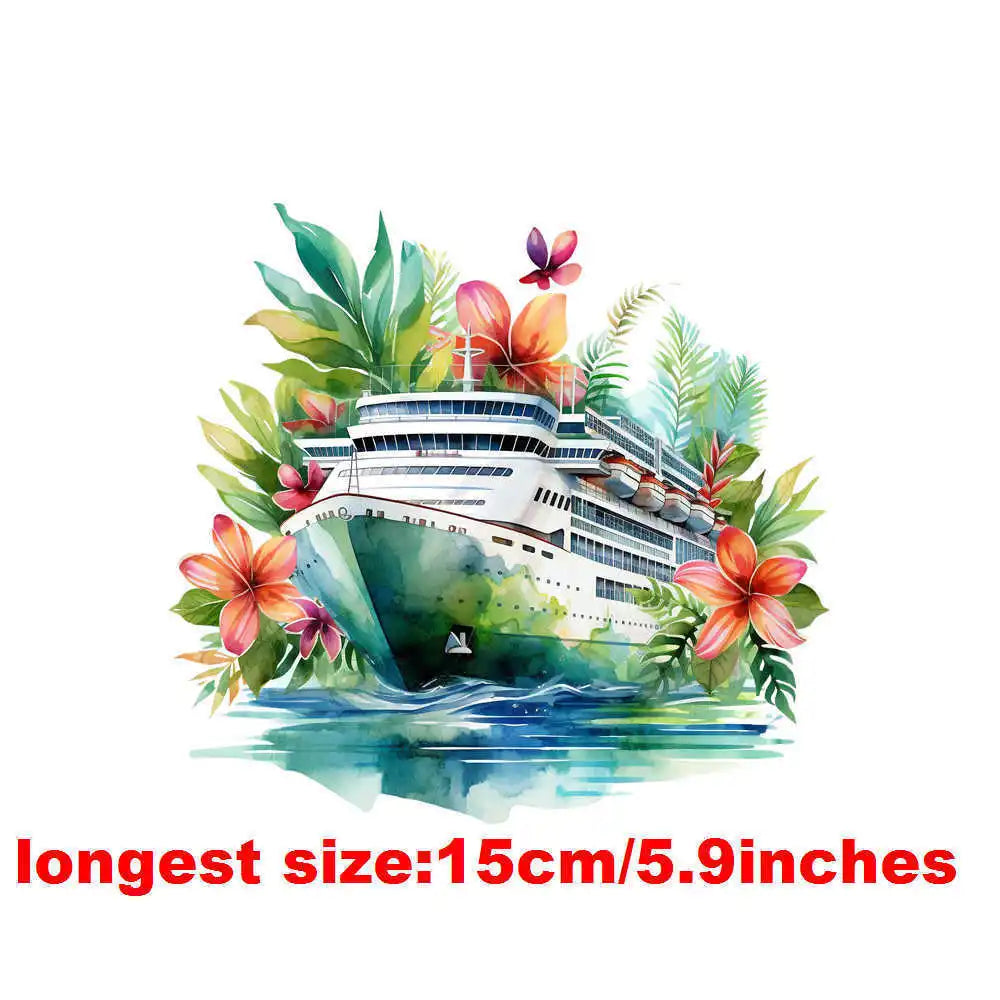 Bügelaufkleber - 15cm Blumendampfschiff