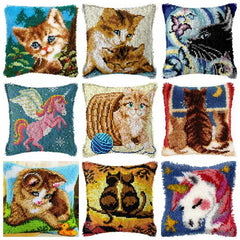 Knüpfset - Einhorn‑ & Katzen‑Knüpfkissen‑Set