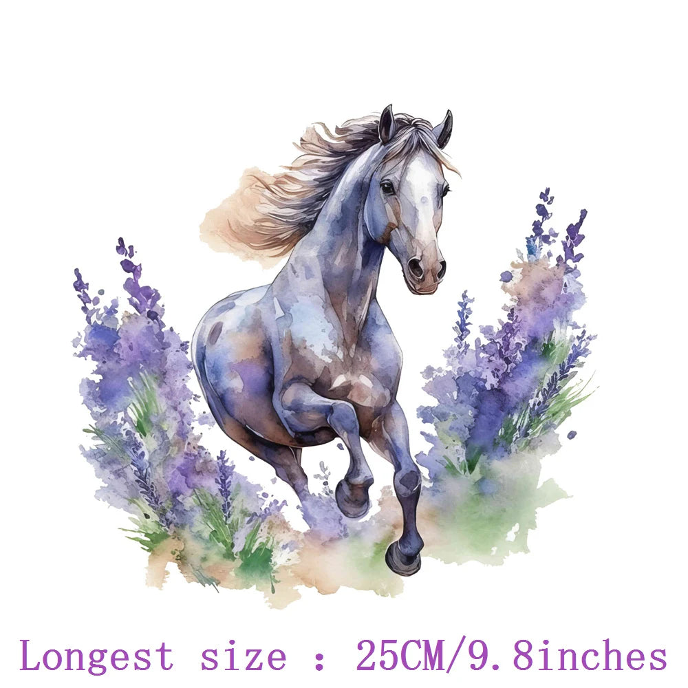 Bügelaufkleber - 25cm Blumen und Pferd