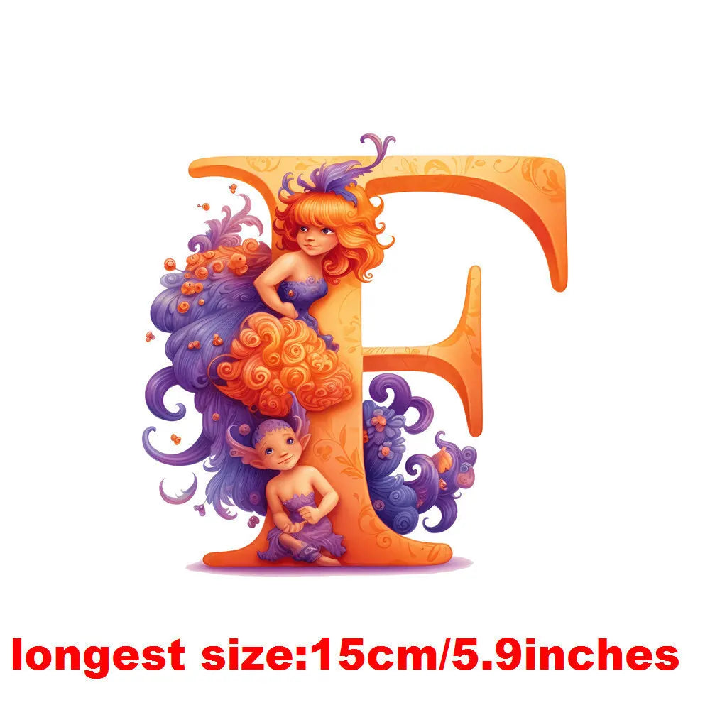 Bügelaufkleber - 15cm Alphabet-Elfen A-Z