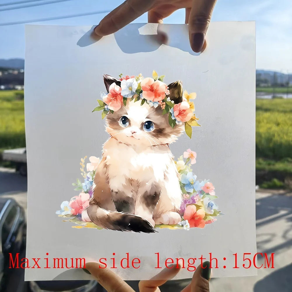 Bügelaufkleber - 15cm Blumenkatze