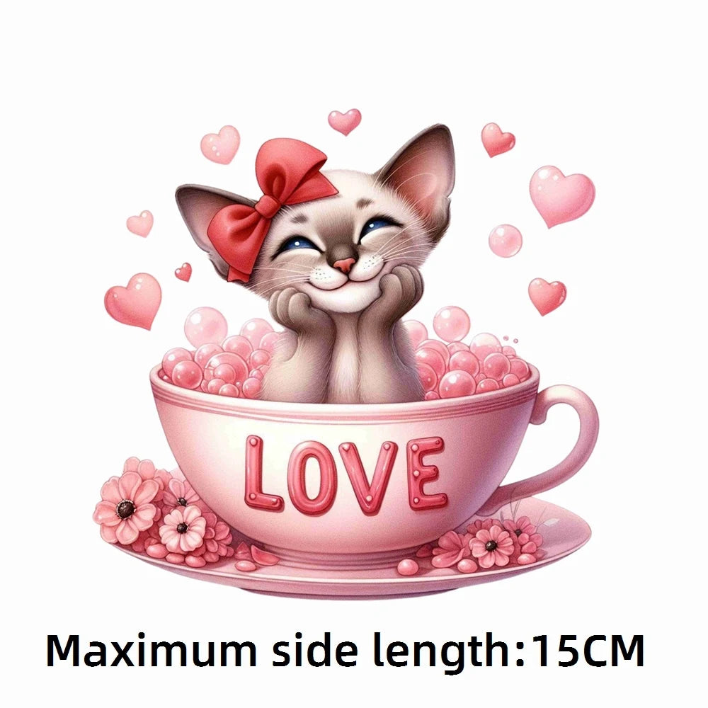 Bügelaufkleber - 15cm Katze in Tasse