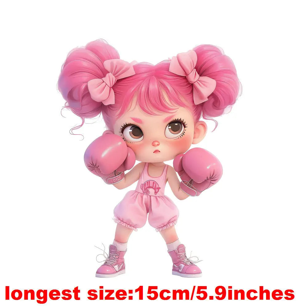 Bügelaufkleber - 15cm Boxendes Mädchen