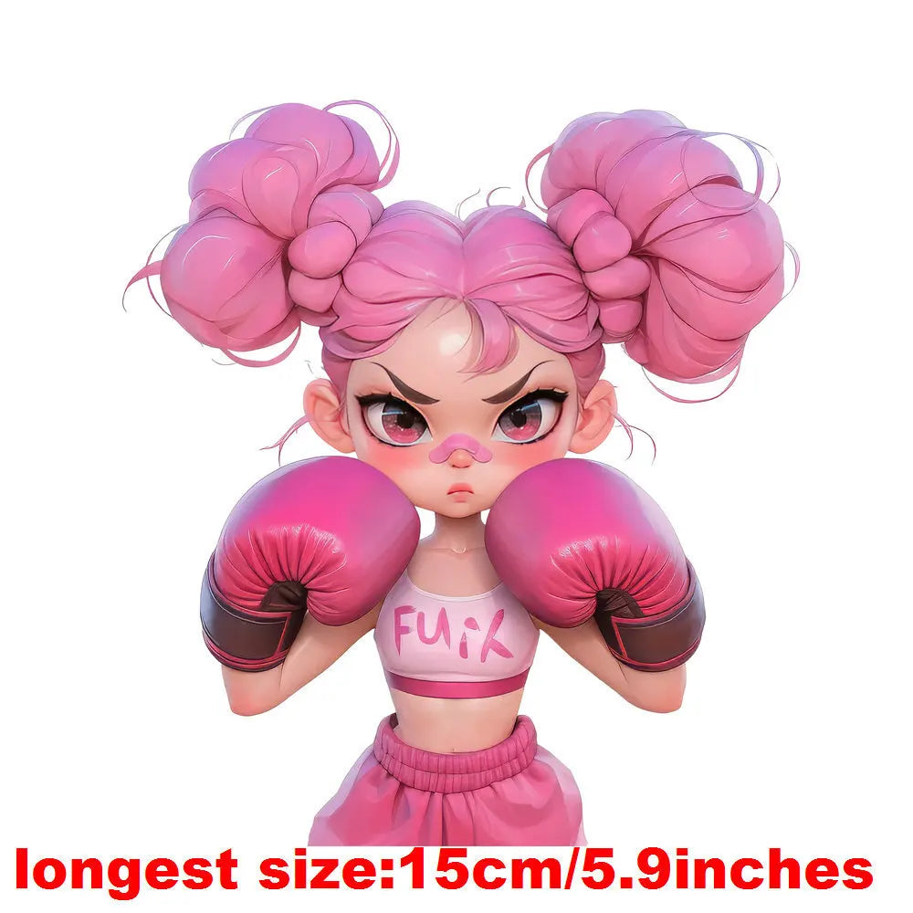 Bügelaufkleber - 15cm Boxendes Mädchen