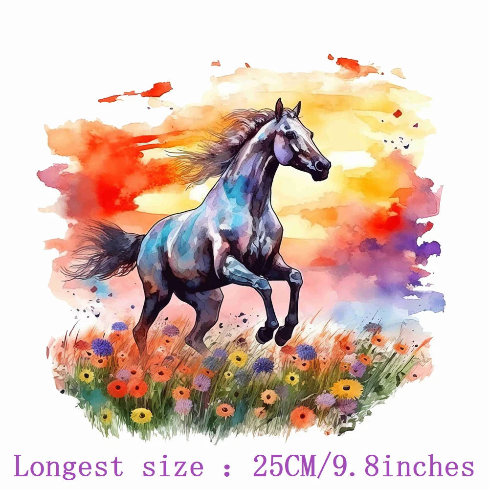 Bügelaufkleber - 25cm Blumen und Pferd