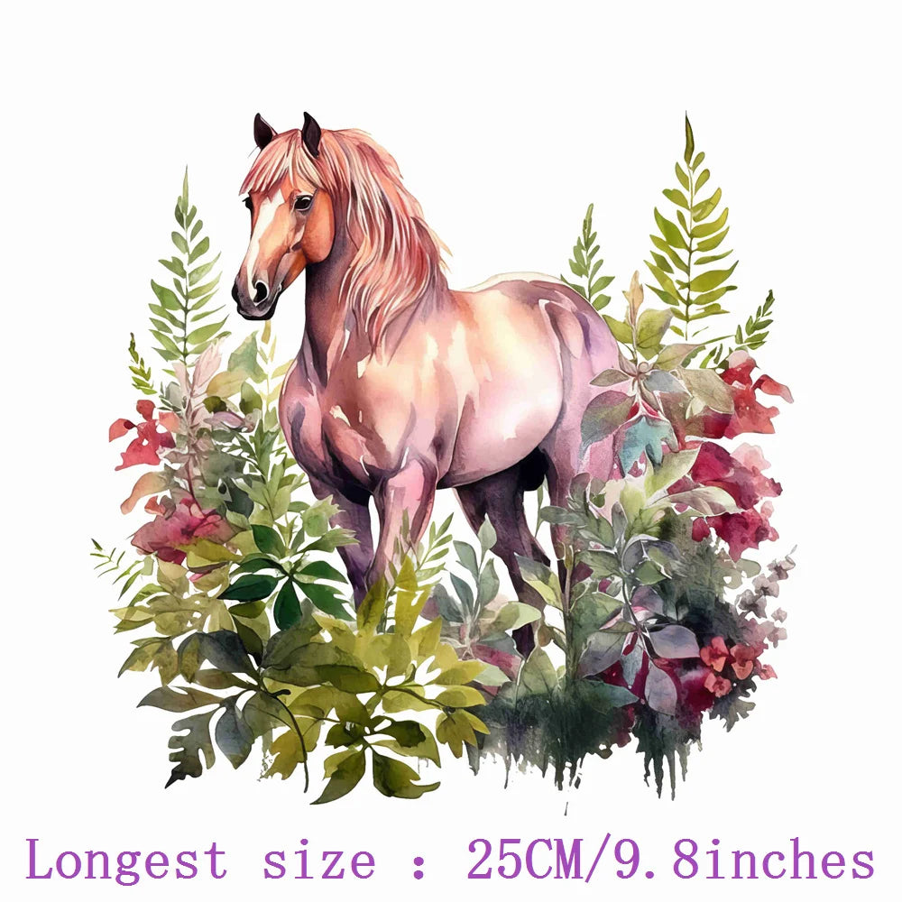 Bügelaufkleber - 25cm Blumen und Pferd