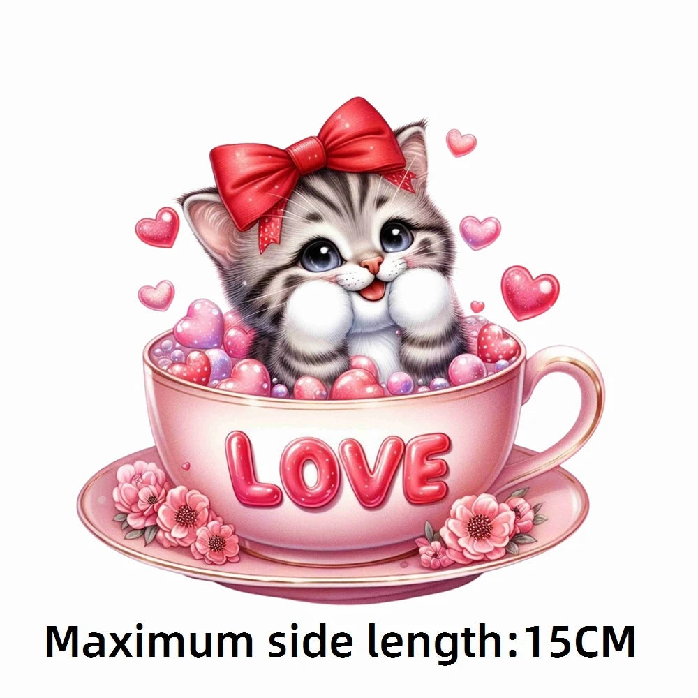 Bügelaufkleber - 15cm Katze in Tasse