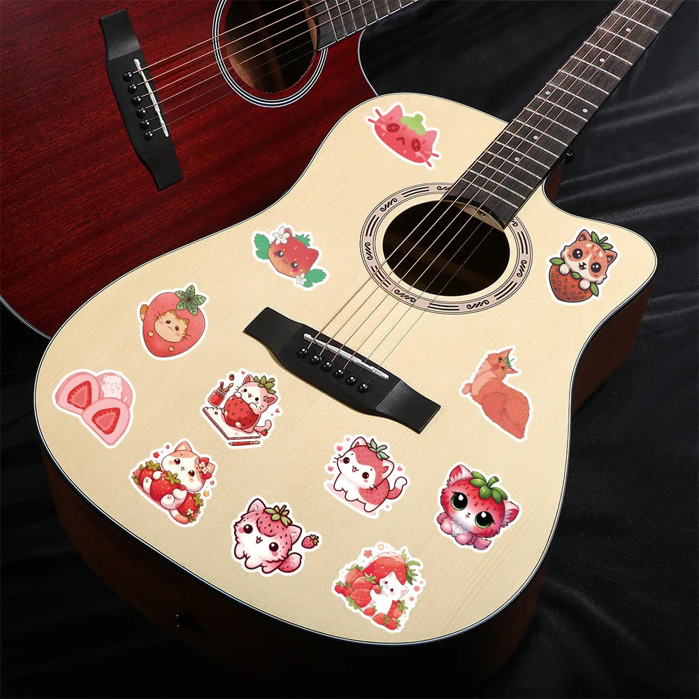 Sticker‑Set - Kawaii Katzen‑Sticker mit Erdbeeren (10‑53 Stk.)