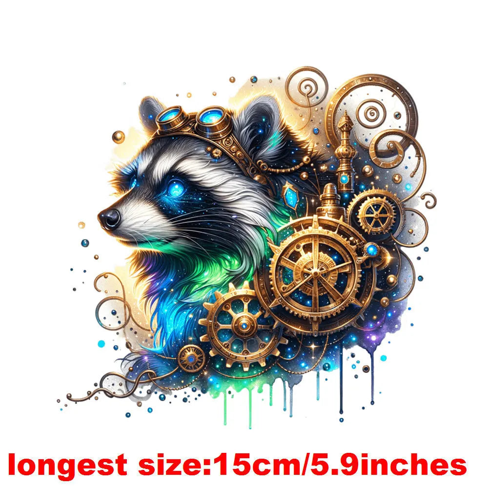 Bügelaufkleber - 15cm Steampunk Tiere