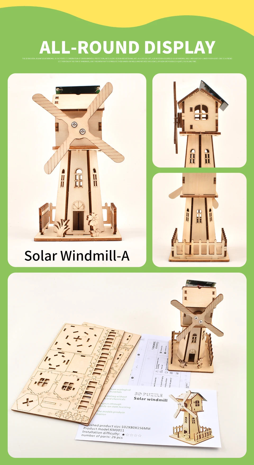 3D Holz-Puzzle - Solar-Windmühle