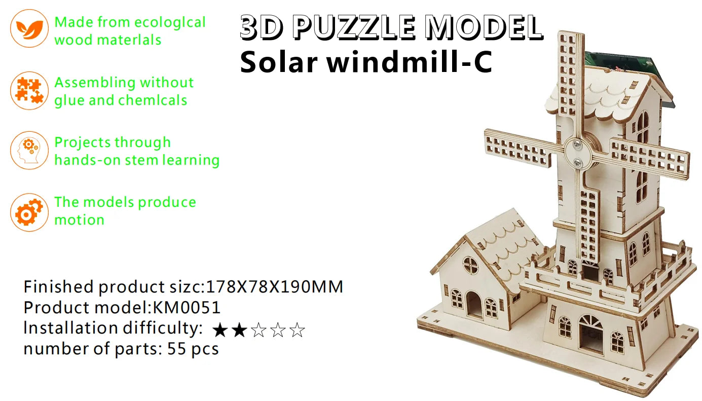 3D Holz-Puzzle - Solar-Windmühle