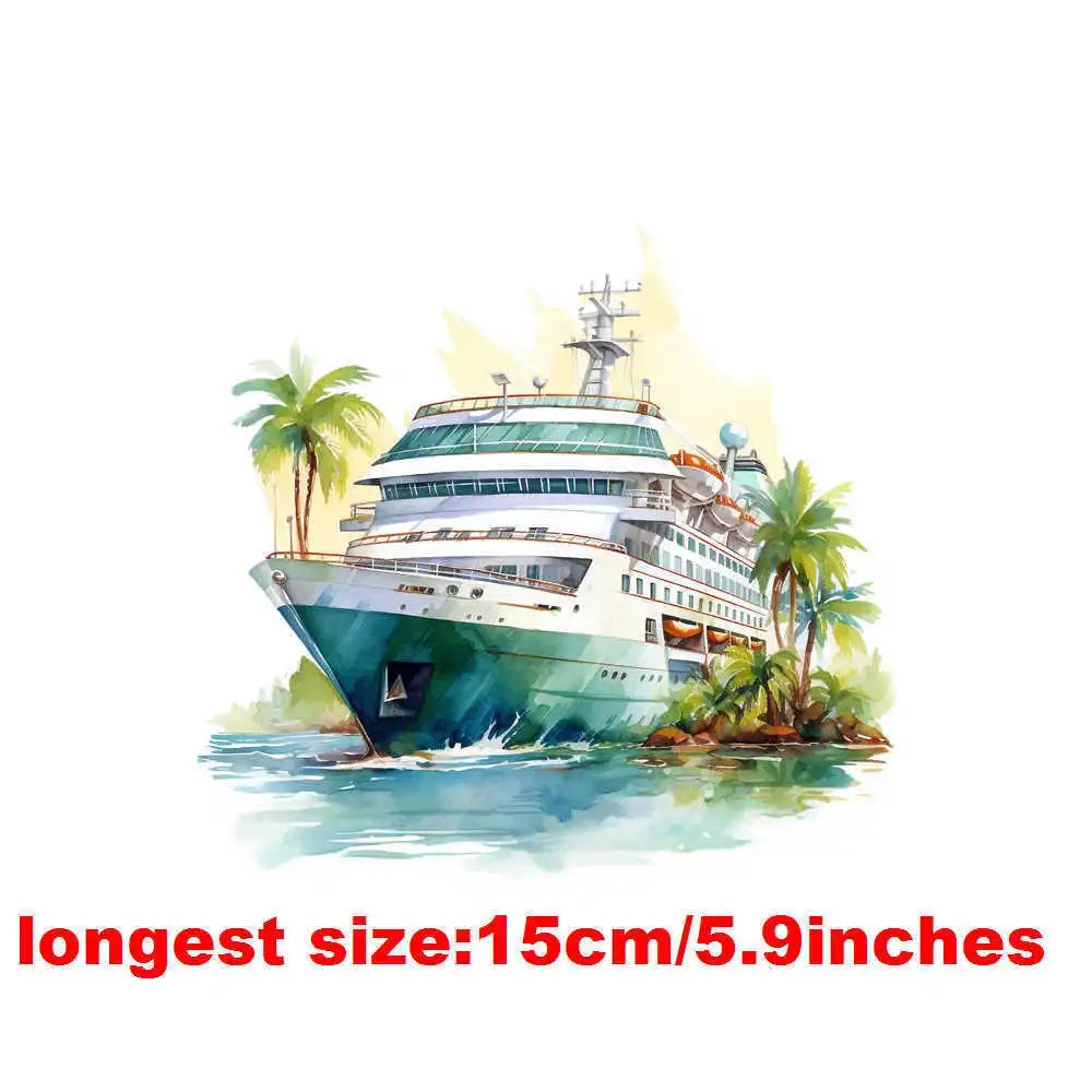 Bügelaufkleber - 15cm Blumendampfschiff