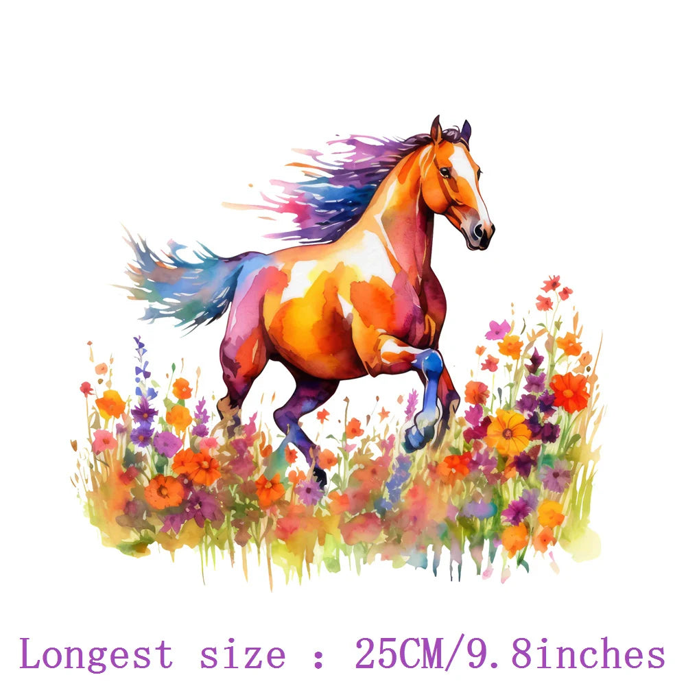 Bügelaufkleber - 25cm Blumen und Pferd