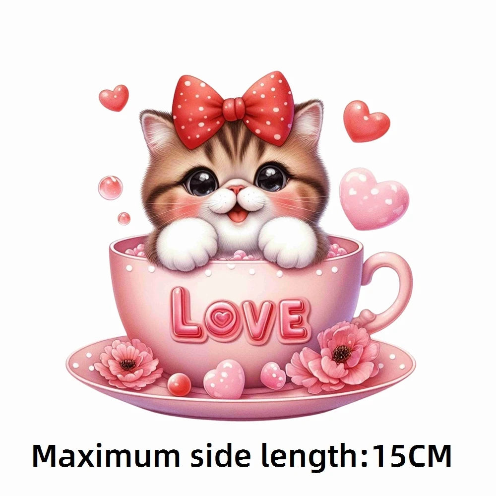 Bügelaufkleber - 15cm Katze in Tasse